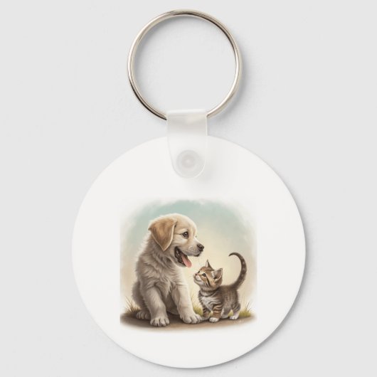 子犬と子猫 キーホルダー (正面)
