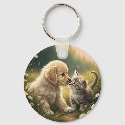 子犬と子猫 キーホルダー (正面)