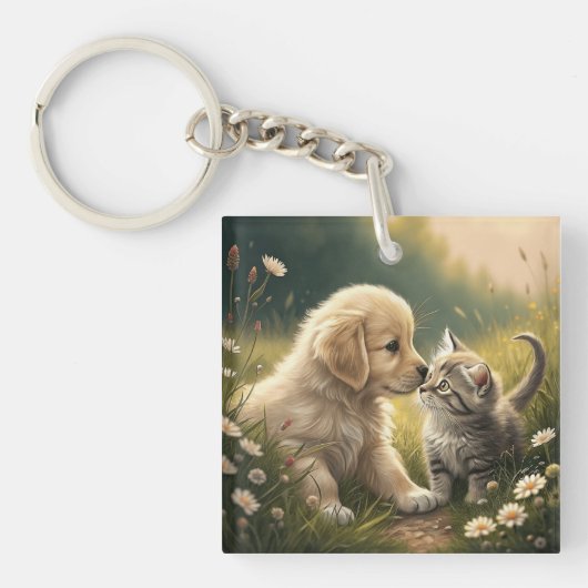子犬と子猫 キーホルダー (正面)