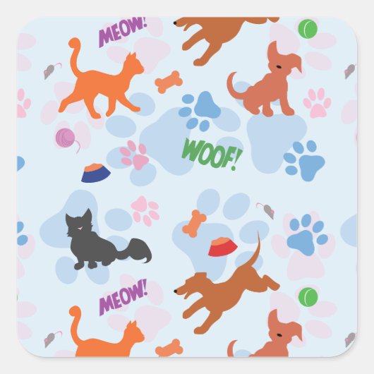 子犬と子猫 スクエアシール (正面)
