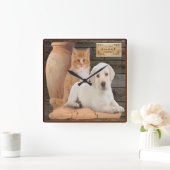 子犬と子猫 スクエア壁時計 (ホーム)