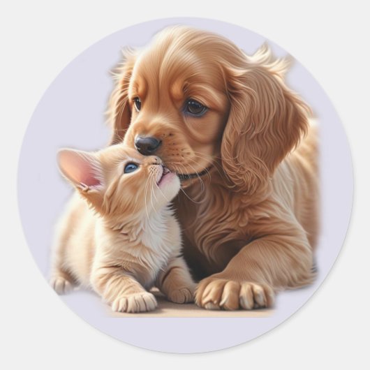 子犬と子猫 ラウンドシール (正面)