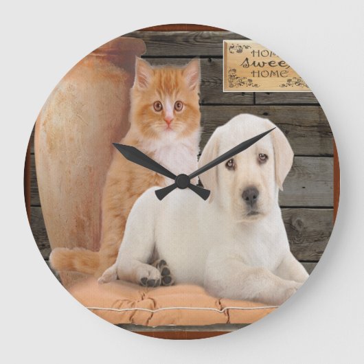 子犬と子猫 ラージ壁時計 (正面)
