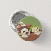 子犬と小さな読男の子の本スケートボードジ 缶バッジ (正面&裏面)