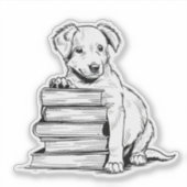 子犬と本 シール (正面)
