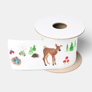 子犬と森の友達がクリスマスを賛美持っている サテンリボン