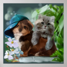 子犬と灰色の子猫