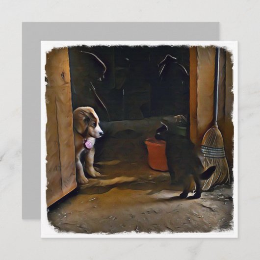 子犬と猫の乳幼児。 ノートカード (正面/裏面)