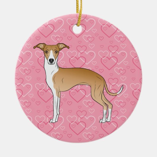 子犬と白いイギー犬 – ピンクのハートペット記念碑 セラミックオーナメント (正面)