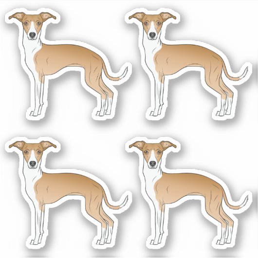 子犬と白いイタリアングレイハウンドの漫画の犬 シール (正面)