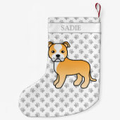 子犬と白いスタフィーかわいい漫画の犬と名前 スモールクリスマスストッキング (裏面)