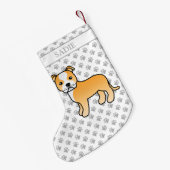 子犬と白いスタフィーかわいい漫画の犬と名前 スモールクリスマスストッキング (裏面 (吊り時))