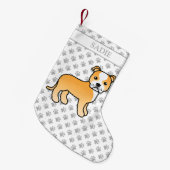 子犬と白いスタフィーかわいい漫画の犬と名前 スモールクリスマスストッキング (正面 (吊り時))