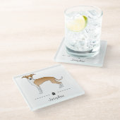 子犬と白のイタリアングレイハウンドとカスタム文字 ガラスコースター (アングル)