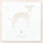 子犬と白のイタリアングレイハウンドとカスタム文字 ガラスコースター (裏面)