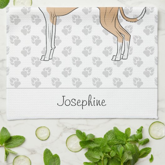 子犬と白のイタリアングレイハウンドと名前をカスタムする キッチンタオル (折り畳み)