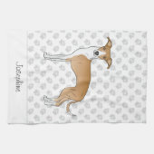 子犬と白のイタリアングレイハウンドと名前をカスタムする キッチンタオル (横)