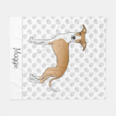 子犬と白のイタリアングレイハウンドと名前をカスタムする フリースブランケット (正面(横))