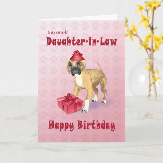 子犬と義理の娘のための誕生日カード カード (黄色い花)