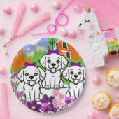 子犬と花 ペーパープレート (パーティー)