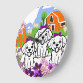 子犬と花 ラージ壁時計 (傾斜)