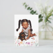 子犬と茶色の肌の幼児 ポストカード (スタンド正面)