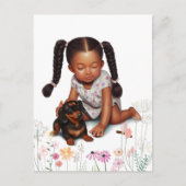 子犬と茶色の肌の幼児 ポストカード (正面)