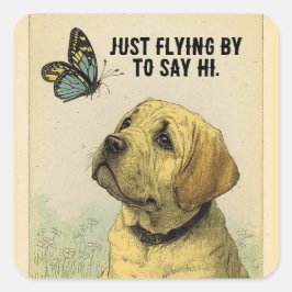 子犬と蝶のスクエアステッカー スクエアシール