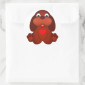 子犬と赤いハート ラウンドシール (バッグ)