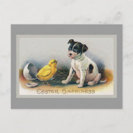 子犬と雛ヴィンテージ復活祭 シーズンポストカード