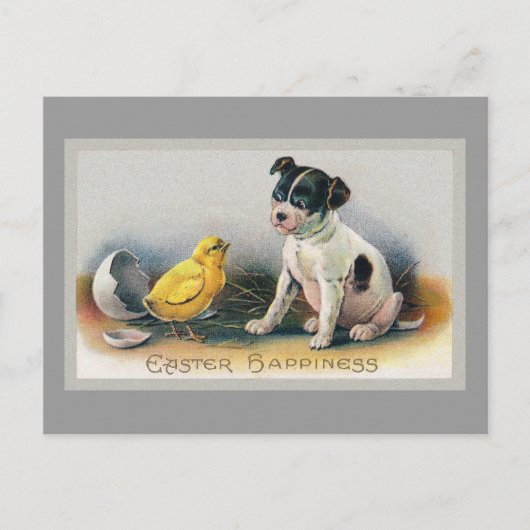 子犬と雛ヴィンテージ復活祭 シーズンポストカード (正面)