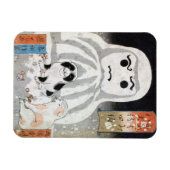 子犬と雪だるま,国芳子犬と雪だるま，国芳，浮世絵 マグネット (横)