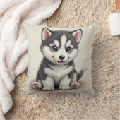子犬と骨の枕(ベビーハスキー) クッション (ブランケット)
