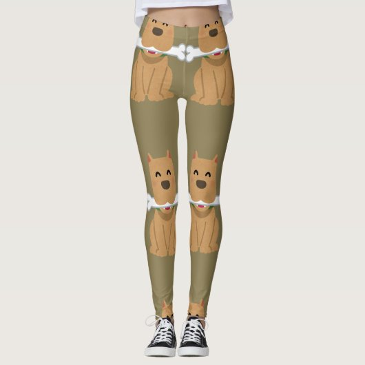子犬と骨の柄 レギンス (正面)