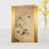 子犬と鳥の韓国の絵画 犬の年 誕生日カード カード (黄色い花)