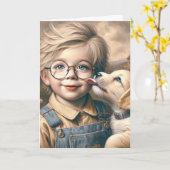 子犬なめリトルボーイ顔 カード (黄色い花)