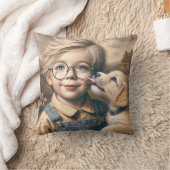 子犬なめリトルボーイ顔 クッション (ブランケット)