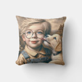 子犬なめリトルボーイ顔 クッション (正面)