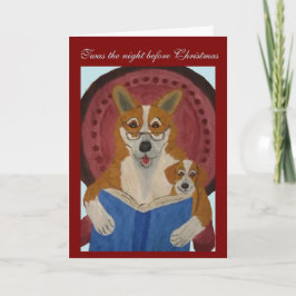 子犬にクリスマスの物語を読むコーギー カード