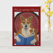 子犬にクリスマスの物語を読むコーギー カード (黄色い花)