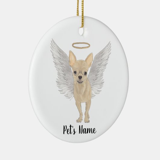 子犬のようなタン・クリーム色のチワワ 追悼記念 セラミックオーナメント (右)