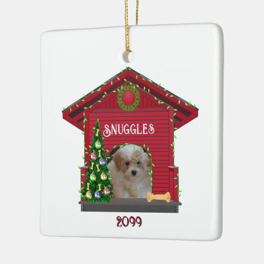 子犬のアップロード写真飾ドッグハウスクリスマス セラミックオーナメント (左)
