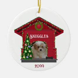 子犬のアップロード写真飾ドッグハウスクリスマス セラミックオーナメント