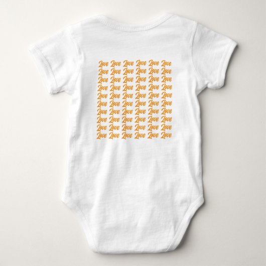 子犬のオレンジ色の愛 ベビーボディスーツ (裏面)