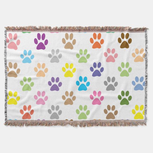 子犬のカラフル足のパターン投げ毛布 スローブランケット (正面)