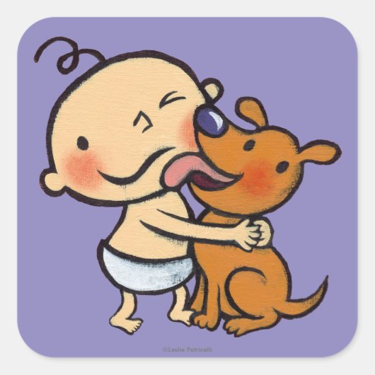 子犬のキスのベビー スクエアシール (正面)