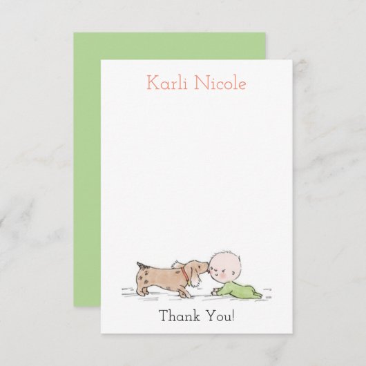 子犬のキスベビーシャワーサンキューカード サンキューカード (正面/裏面)