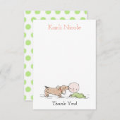 子犬のキスベビーシャワーサンキューカード サンキューカード (正面/裏面)