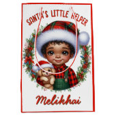 子犬のクリスマスと可愛いアフリカ系アメリカ人の少年 ミディアムペーパーバッグ (正面)