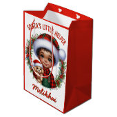 子犬のクリスマスと可愛いアフリカ系アメリカ人の少年 ミディアムペーパーバッグ (裏面アングル)